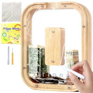 Lakpopya Tirelire en Bois pour Enfant Tirelire Cochon Personnalis&eacute;e de Lettres A &agrave; Z Tirelire Billet Transparente Cr&eacute;ative pour Cadeau D&eacute;coration Bapt&ecirc;me pour Fille Garcon (O) (Never fail, neuf)