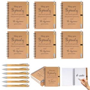 Cahier &agrave; Spirale 6 Pi&egrave;ces,Lign&eacute;es Notebook,Cahier &agrave; spirales A6 en kraft avec message inspirant et 6 stylos &agrave; bille en bois,Cadeau d'Adieu,Id&eacute;al pour les &eacute;coles et les bureaux (NEXXABOLT TRADING LTD, neuf)