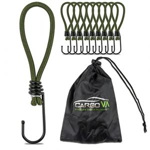 CargoVA® - 10 Tendeur Elastique de Tension avec Crochet et Sac Pratique - Crochets D'extenseur pour Bâches et Filets Vert Olive - Sandow Elastique Longueur 15cm [10 pièces] (CargoVA, neuf)