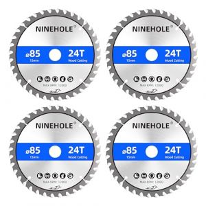 Lot de 4 Lame de Scie Circulaire 85 x 15 mm (anneau 10mm), 24 dents Coupes propres, Disque à Tronçonner pour Bois, Sèche, Stratifié, Cloison, Contreplaqué, Plastique (Ninehole(EU), neuf)