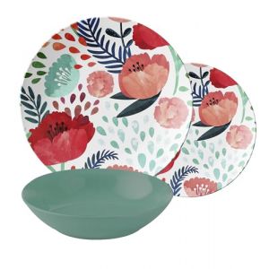Service d'Assiettes de 18 Pièces en Porcelaine, Servi de Table Colorée pour 6 Personnes, Assiette Creuse, Assiette, à Fruits ou Sucrés, Fantaisie Coquelicots (Baroni Home, neuf)