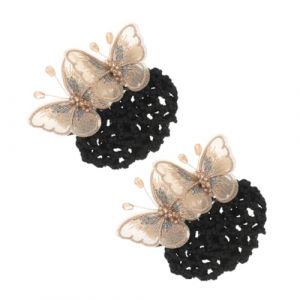 DEARMAMY 2 Pièces Couvre-chefs En Résille Filets à Cheveux Pour Femmes Snoods Pour Les Cheveux Des Femmes Filets à Cheveux Pour Chignon Femme À La Mode Petits Pains Broderie Juansha Black (Liiane, neuf)