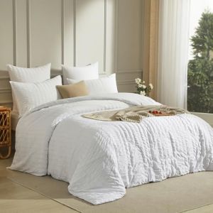 Luofanfei Housse de Couette Seersucker 200x200 Blanc Parure de Lit Adulte Housse de Couette Uni Microfibre 2 Personnes Unie Ado Parure Housse Couette zippée 200 x 200 avec 2 Taies d'oreiller 65x65 (Luofan, neuf)