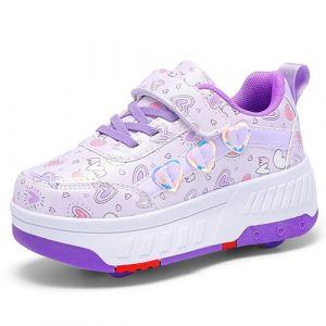YongerYong Chaussures à roulettes pour Filles garçons, Chaussures de Skateboard à Baskets 2 en 1, roulettes pour Enfants Chaussures à 4 Roues, Sneakers de Fitness Réglables Adolescents (YongerYongRang, neuf)