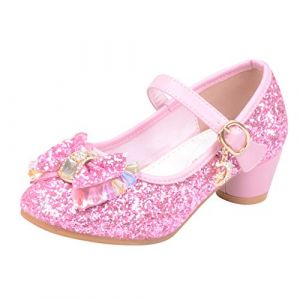 BOTCAM Chaussures de Princesse pour fille avec paillettes et talons Sandales &agrave; talons Pompes &agrave; talons hauts Chaussures de princesse pour enfants Cosplay F&ecirc;tes Mary Jane Chaussures de mariage (sgrfxghrd, neuf)