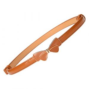 JK Home Ceinture en Cuir Imité Femme Fille Boucle Réglable Ceintures Fine Minceur pour Jeans Pantalon Robe Nœud Marron (JK Happy Shopping, neuf)