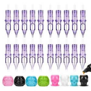 ATOMUS Lot de 20 aiguilles de tatouage 7RS 9RS 5M1 7M1 7M1 7M1 Violet Aiguilles de tatouage pour pistolet à tatouage Motif tête de mort jetable Tasses d'encre pour stylo Rotary Machine Tattoo Supplies (hayou1989, neuf)