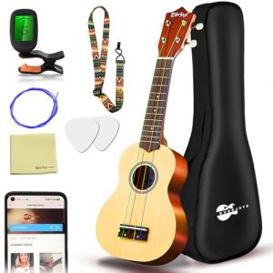 Soprano Ukulele, 21 pouces Ukulélé Hawaïen Kit pour Adulte Enfant avec Yukulele Housse, supplémentaire Cordes, Accordeur, Sangle, Recueil de Chansons (French Fine Products, neuf)