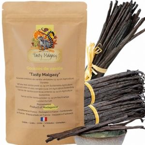 Gousse de vanille Madagascar 13/14cm x5 – gourmet pour épices cuisine, idéale pour pâtisserie gâteau, chocolat, bonbon, sirop, poudre, boisson (Tasty Malgasy, neuf)