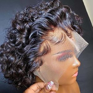 PORSMEER Perruque Bresilienne Cheveux Humain 13x4 Lace Frontal Wig Bouclée Courte Perruque Afro avec Frange Kinky Culry Naturelle Brésilien Perruque Cheveux Humain Pour les Femmes Noires 20cm (VivoCity, neuf)