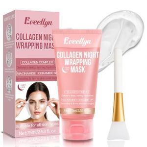 Eveellyn Collagen Night Wrapping Mask, 75 ml Overnight Mask, visage hydratant en profondeur, r&eacute;duit les rides et am&eacute;liore l'&eacute;lasticit&eacute; de la peau, convient &agrave; tous les types de peau (pinceaux inclus) (Mithome, neuf)