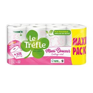 Le Trèfle Maxi Douceur Papier toilette I Paquet de 16 = 24 rouleaux I 2 voiles I Maxi rouleaux I Sensation Douceur I Papier certifié FSC® (MF ECOM NETWORK, neuf)