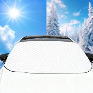 Couverture Pare Brise Voiture - Protege Pare Brise Givre, Pare Soleil Voiture 145x100cm, Anti-Gel, Anti-Glace, Anti-Soleil, Cache Vitre Voiture Toutes Saisons pour SUV, Berlines (SALKARENA, neuf)