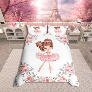 Homewish Housse de Couette 140x200 Enfant Ballerine Rose, Parure de Lit 1 Personne Ballet Danseuse Couvre Lit Ballerine Mignonne Sets de Housses de Couettes Fleurie Feuilles pour Fille Femme (Suzhou yiyanyun e-commerce Co., Ltd, neuf)