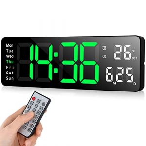 Koolertron Horloge Numérique Murale LED Reveil Positif Compte à Rebours Chronomètre USB Luminosité Réglable avec Télécommande pour Salon Cuisine Bureau Gymnase (13 Pouces, Vert) (iTao_mall, neuf)