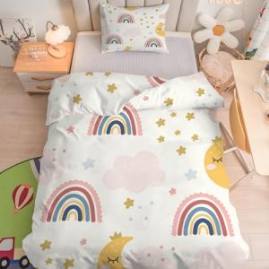 Linfye Parure de lit pour Enfant et BéBé étoiles Étoile Housse de Couette 100x135 cm Bebe et Taie d'oreiller 40x60 cm, Lune Jaune Réversible Ensemble de Literie Linge de Lit pour Tout-Petits (Linfye Maison Confortable, neuf)