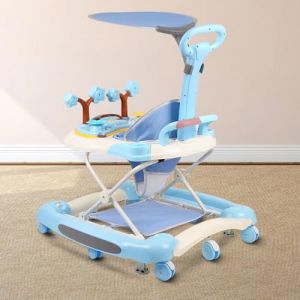 Trotteur pour b&eacute;b&eacute; avec Roues Silencieuses pour Enfant Gar&ccedil;ons et Filles - Trotteur B&eacute;b&eacute; Pliable pour Nourrisson de 6 &agrave; 18 Mois - Hauteur R&eacute;glable, Rangement Facile-67 * 72 * 92cm-Bleu ciel (A) (Hechheu, neuf)