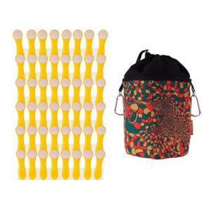 Lot de 48 pinces &agrave; linge avec ressorts de compression en acier inoxydable et poign&eacute;e Softgrip jaune et blanc et 1 sac &agrave; pinces &agrave; linge bellaCott tortue (trendfinding, neuf)