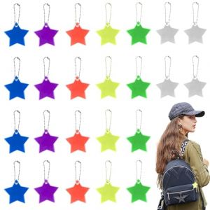 KEYRI 24 Pièces Pendentif Réfléchissant, Pendentif Réfléchissant de Étoile Porte-Clés Réflecteur Sécurité Pendentif Réfléchissant pour Sac à Dos Cartable Vélo Marche Poussette (QI YU, neuf)