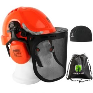 GREEN DEVIL 2910VR Casque de protection pour tron&ccedil;onneuse EN397 Casque de s&eacute;curit&eacute; double protection des yeux 4 en 1 r&eacute;sistant aux chocs Casque de travail confortable (GreenDevil Safety, neuf)
