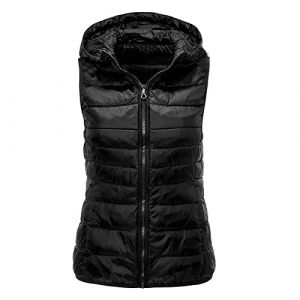 Doudoune sans Manches Femme Capuche Zipp&eacute; Veste Duveteuse Gilet sans Manche Femme Courtes Veste Matelass&eacute;e L&eacute;g&egrave;re Manteau Femme Hiver Chaude Chic Blouson1 (Anglekie, neuf)