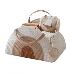 Organisateur de sac à langer, panier de rangement portable pour table à langer, panier à langer, panier à langer, panier à langer avec compartiments et poignées, panier en corde de coton pour fête (LELEWANGLUO, neuf)