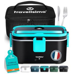 TRAVELISIMO Gamelle Chauffante 80W Chauffe Plat Electrique 1,8L Acier Inox Lunch Box Chauffante Electrique 220V 24V 12V Boite Chauffante Repas 3 en 1 Lunch Box Isotherme pour Voiture Camion Bureau (FULLNOW LLC, neuf)