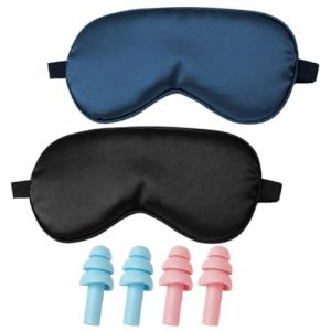 QOWUXHZ 2 Masque De Nuit Masque De Sommeil En Soie 100% Naturelle Inclut 2 Paires De Bouchons D'Oreilles Bandeau Ajustable Pour Les Voyages Et Le Repos À La Maison Masques De Sommeil Hommes Et Femmes (QOW STORE, neuf)