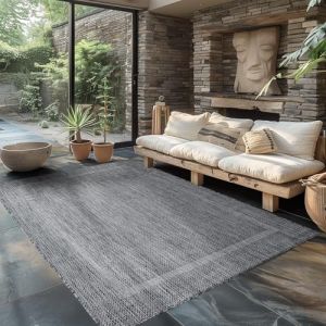 Carpettex Tapis d'ext&eacute;rieur r&eacute;sistant aux intemp&eacute;ries, 300 x 400 cm (280 x 370 cm), aspect sisal, gris, id&eacute;al pour balcon, jardin, terrasse et comme tapis de cuisine, lavable, tiss&eacute; plat, imperm&eacute;able (Carpettex, neuf)