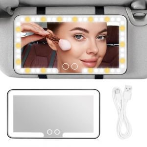 Infreecs Miroir cosmétique pour voiture, visière, miroir de maquillage, avec LED (3 modes), pare-soleil universel, rechargeable, pour bébé et enfant, pour voiture, camion, SUV (noir) (Andepot Store, neuf)