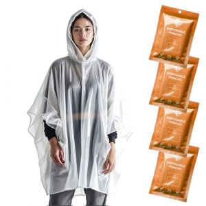 ZENO Poncho Pluie Imperm&eacute;able Jetable - Cape de Pluie Femme Homme - Poncho Transparent avec Capuche - Imperm&eacute;able pour Festival V&eacute;lo Randon&eacute;e - Pack de 4 - &Eacute;dition Orange Glow (KLIM Technologies France, neuf)