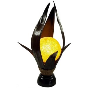 Guru-Shop Lampe de Table/lampe de Table en Feuille de Palmier et Lotus, Fabriqu&eacute;e &agrave; la Main &agrave; Bali en Mat&eacute;riau Naturel, Bois de Palmier - Mod&egrave;le Palmera 7, Feuillesdepalmier, 55x39x29 cm (Guru Shop, neuf)