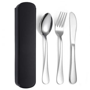 JIEYUCHU Couverts de Camping, 3 Set de Couverts en Inox, Ensemble de Couverts Lunch Box, Lavable au Lave Vaisselle, pour Pique-Nique, Voyage, &Eacute;cole, Bureau (Noir) (SUNNIESBUSINESSLTD, neuf)