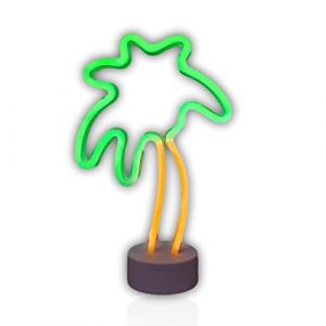 Lampe n&eacute;on &agrave; DEL en forme de palmier - 38,1 cm de haut - Vert et jaune - Fonctionne avec piles (The Glowhouse, neuf)