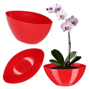 Kadax - Pot de fleurs en plastique - De forme ovale - 21 x 12 cm - Design moderne - Idéal pour la décoration d’intérieur et balcon - Rouge (KADAX, neuf)