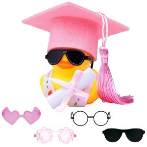OIXEYA Canard en caoutchouc amusant avec dipl&ocirc;me, Mini canard de remise de dipl&ocirc;me, D&eacute;co voiture de tableau de bord avec chapeau de remise de dipl&ocirc;me, chapeau, &eacute;charpe, lunettes, &eacute;charpe, Cadeau (A) (DINODANUBE TRADING, neuf)
