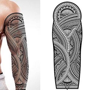 Tatodays tatouage temporaire bras complet bâton sur transfert d'art corporel tribal polynésien hawaïen aztèque déguisement hommes femmes faux tatouage temporaire cosplay (Yebhu, neuf)