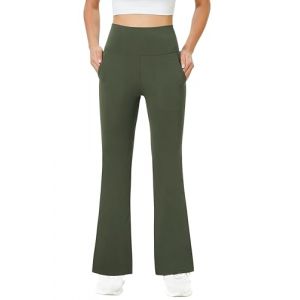 Friptspyg Pantalon Yoga Femme Taille Haute avec Poche Legging de Sport Femme Elasticite Confortable pour Jogging Casual Entrainement, Vert Militaire L (Friptspyg EU, neuf)