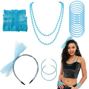 TeaATiCh D&eacute;guisement Ann&eacute;e 80,Accessoire Annee 80,Vetement Annee 80 Disco,Deguisement Annee 80 Femme Accessoire Fluo,Accessoires De Mode Des Ann&eacute;es 80,Retro Party Supplies,Bleu (ZIyikeji, neuf)