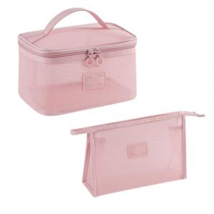 LUFFLOK 2 Pi&egrave;ces Trousse de Toilette, Rose Engrener Portable Rangement Maquillage, Trousse de Toilette Voyage Accessoires, Trousse Toilette pour Femme et Homme avec Poign&eacute;e &agrave; Fermeture Eclair (Rose) (LUFFLOK, neuf)