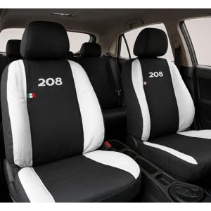 Lupex - Housses de Siège Compatibles pour 208, Noir et Blanc, Made in Italy, Avant-Arrière, Tissu Polyester, Accessoires Auto Intérieurs (LUPEX SHOP, neuf)