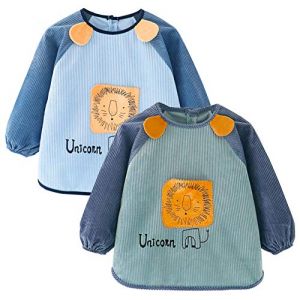 Happy Cherry - B&eacute;b&eacute; Bavoir Gar&ccedil;on Fille avec Manches Longues pour &Eacute;cole Maternelle Enfant Tablier Peinture Imperm&eacute;able pour Manger Alimentation 2 Pcs Blouse Repas Bavette - 2-3 Ans (Gshishop, neuf)