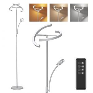 Amdelne Lampadaire Sur Pied Salon Dimmable avec Liseuse | 20W+7W Gris, Lampadaire avec Télécommande & Touche, Fonction Mémoire, LED Lampe Sur Pied Moderne pour Bureau Chambre (XXH-Light, neuf)