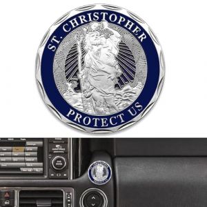 Anwlki Médaille Saint-Christophe de 4 cm de diamètre pour voiture - Médaille de Saint Christophe - Avec 1 pièce de fer magnétique et 3 autocollants double face (argenté) (Anwlki, neuf)