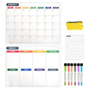 YOPEUC Calendrier Magnetique Organisateur Tableau Frigo,Planning Semaine Magnetique,Calendrier Tableau Blanc Menu Planning avec 6 Marqueurs et 1 Gomme,Planificateur Mensuel Effaçable 40 x 30cm (JUNZHENKJ, neuf)