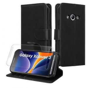 kwmobile Coque Portefeuille Compatible avec Samsung Galaxy Xcover 3 Coque - Coque avec Porte-Cartes Protection RFID et Film &Eacute;cran en Verre Tremp&eacute; - Noir (SX-Commerce, neuf)