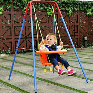 3-en-1 Balançoire pour Bebe Intérieure,Balancoire pour Enfant avec Portique en Métal Pliable, Aire de Jeux Exterieur Enfant, Facile à Assembler et à Ranger (jusiZL, neuf)