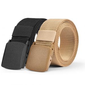 Aomig Ceinture en Nylon Homme, 2pcs Ceinture Tactique Militaire, Sangle de Ceinture Entièrement Réglable pour le Travail, 130 cm Boucle Plastique Anti Allergie, Kaki + Noir (Yadark, neuf)