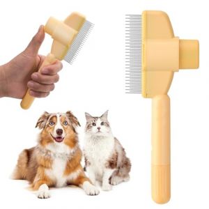 YAOZUP Peigne pour Chat, Peigne D'&eacute;pilation Animaux Compagnie, Brosse de Toilettage avec Bouton D&eacute;verrouillage, Peigne Anti-Puces pour Chiens &agrave; Poils Courts Longs Nettoyage Poils L&acirc;ches Nou&eacute;s (Jaune) (VOPTYC, neuf)