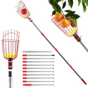 Edencomer Cueille Fruit Telescopique, 2,7m Cueillette Cerise Réglable avec Corbeille - Perche Ramasse Cerise Telescopique en Acier Inoxydable pour Cerises, Pommes, Pêches, Oranges (2,7m) (Hengli Direct, neuf)